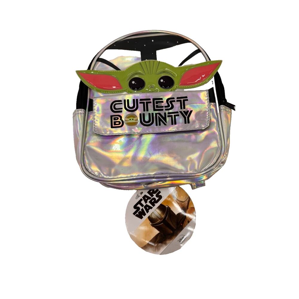 Star Wars Grogu Baby Yoda Cutest Bounty Mini Backpack Holographic Silver NWT